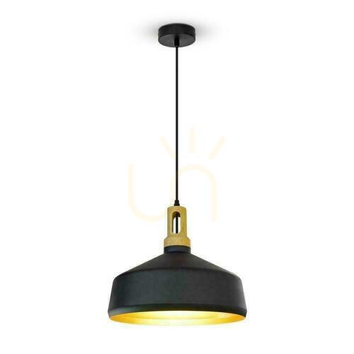 Jelölje be V-TAC VT-7545-B fekete függeszték fa részlettel E27 Ø35 cm