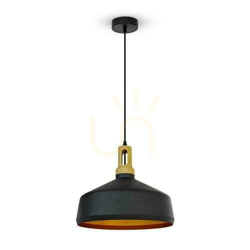 Jelölje be V-TAC VT-7545-B fekete függeszték fa részlettel E27 Ø35 cm