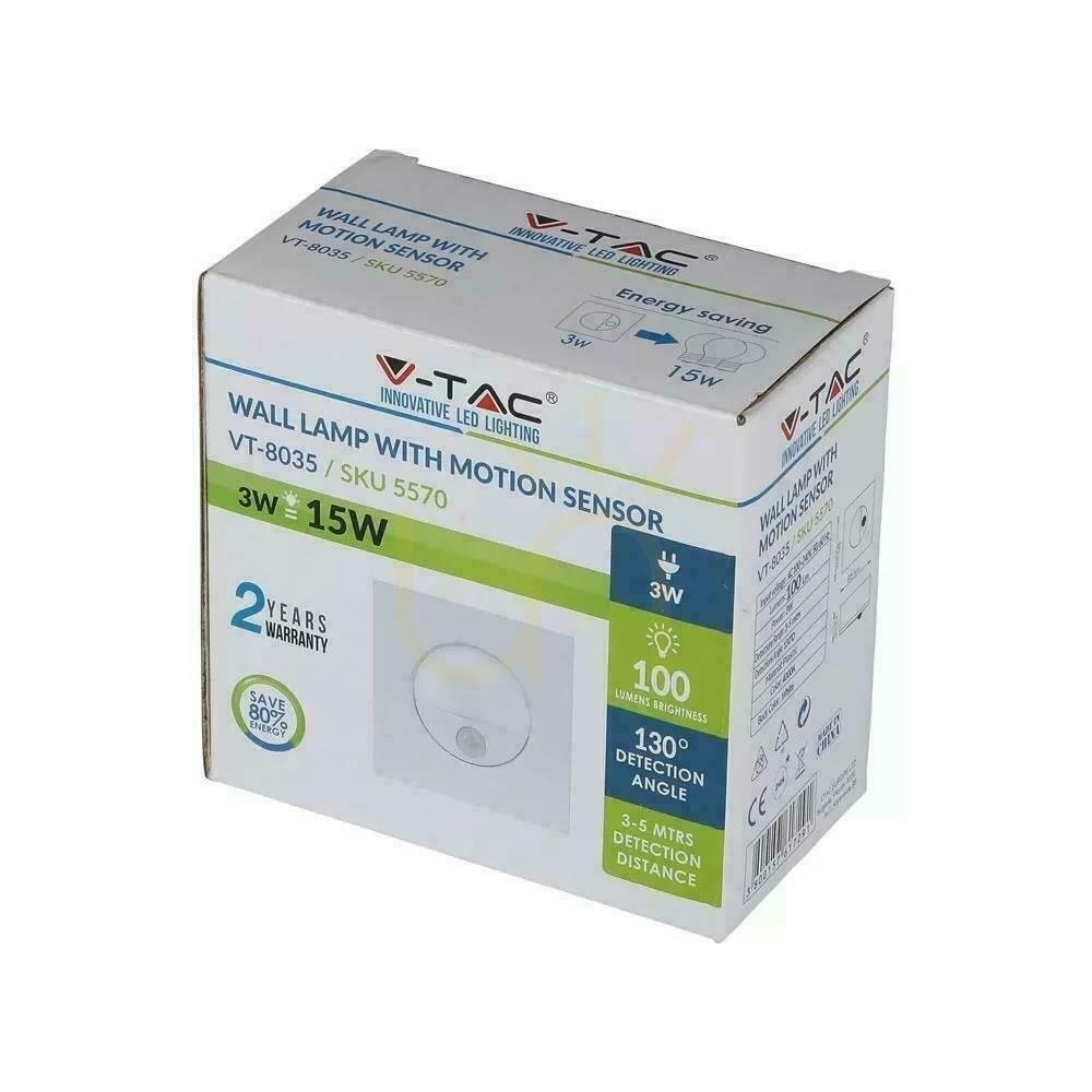 Kijelző Lépcsőfényszóró 3W LED V-TAC White mozgásérzékelő 230V VT-8035 4000K 100lm Lépcsőfényszóró 3W LED V-TAC White mozgásérzékelő 230V VT-8035 4000K 100lm