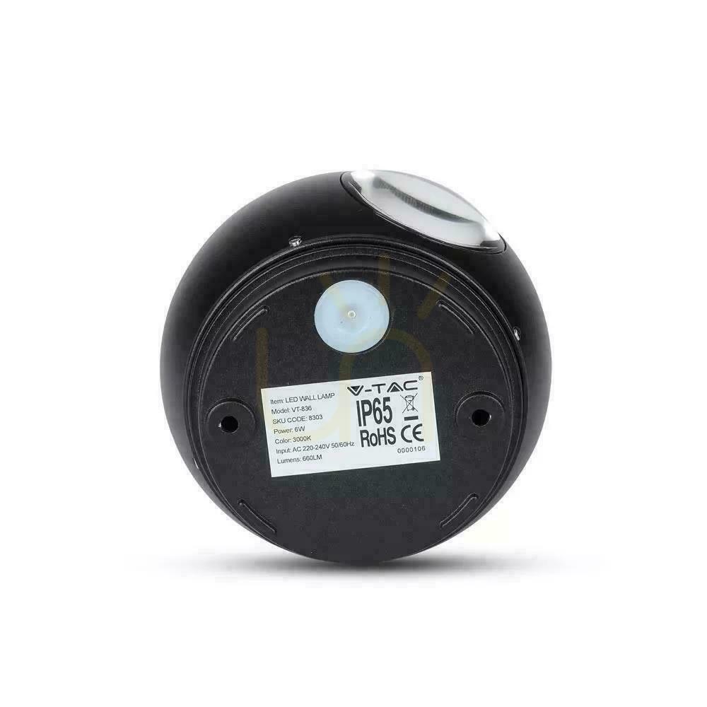 Előnézet Fali lámpa V-TAC 6W LED fekete kerek IP65 VT-836 3000K 660lm. Fali lámpa V-TAC 6W LED fekete kerek IP65 VT-836 3000K 660lm.
