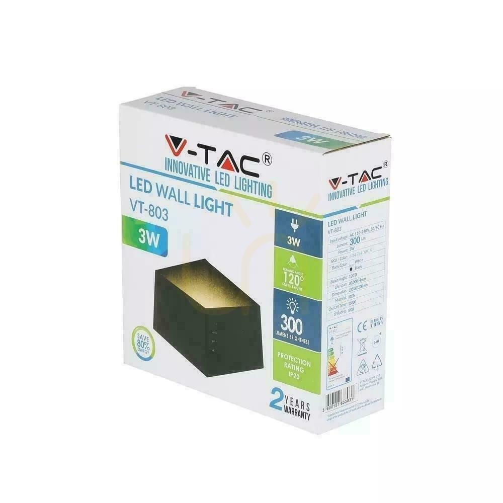 Előadás V-TAC 3W Bridgelux Chip Black VT-803 4000K 300lm fali lámpa. V-TAC 3W Bridgelux Chip Black VT-803 4000K 300lm fali lámpa.