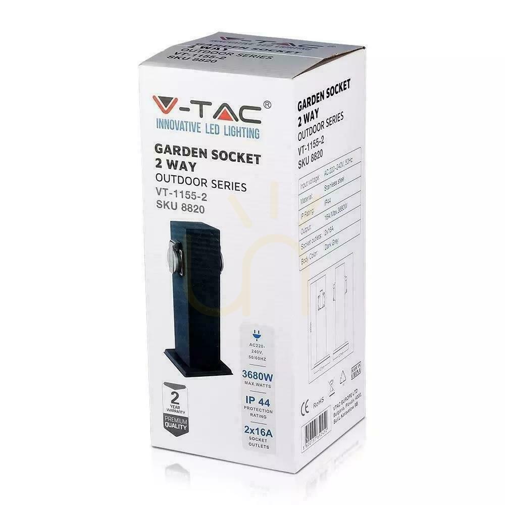 Előadás V-TAC kerti oszlop 2 aljzat 30cm 2x16A 3600W IP44 grafit VT-1155-1 V-TAC kerti oszlop 2 aljzat 30cm 2x16A 3600W IP44 grafit VT-1155-1