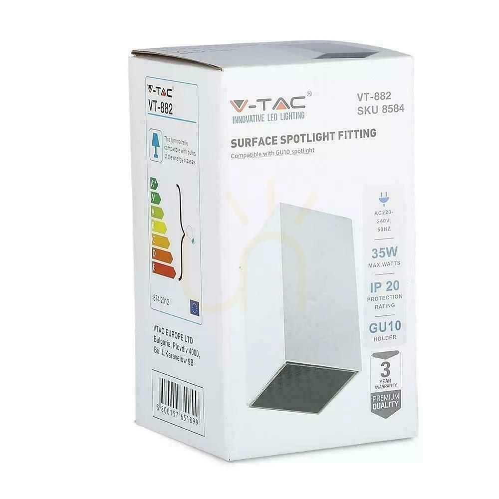 Kijelző V-TAC GU10 négyzet alakú, felszíni mennyezeti lámpatest fehér+fekete 74x74x140mm VT-882-Q 3 év garancia V-TAC GU10 négyzet alakú, felszíni mennyezeti lámpatest fehér+fekete 74x74x140mm VT-882-Q 3 év garancia