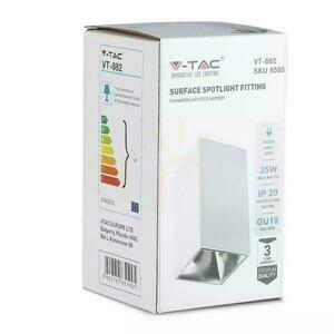 V-TAC GU10 négyzet alakú felszíni mennyezeti lámpatest Fehér+króm 74x74x140mm VT-882-C 3 év garancia small 2