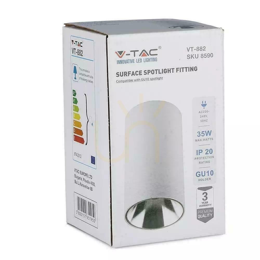Kijelző Mennyezeti lámpatest V-TAC GU10 kerek felszíni cső fehér + króm 80x140mm VT-882-R 3 év garancia Mennyezeti lámpatest V-TAC GU10 kerek felszíni cső fehér + króm 80x140mm VT-882-R 3 év garancia