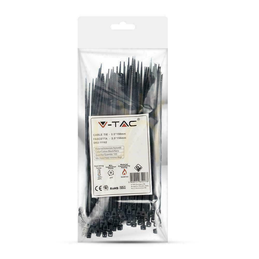 Kilátás V-TAC bilincs 2.5x150mm Fekete 8kg Nylon66 (csomag). 100db) V-TAC bilincs 2.5x150mm Fekete 8kg Nylon66 (csomag). 100db)