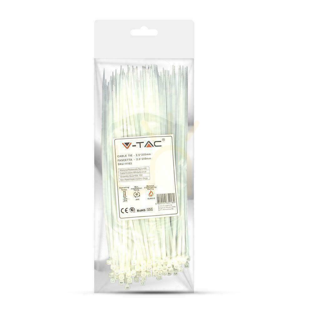 Kilátás V-TAC bilincs 2.5x200mm Fehér 8kg Nylon66 (csomag). 100db) V-TAC bilincs 2.5x200mm Fehér 8kg Nylon66 (csomag). 100db)