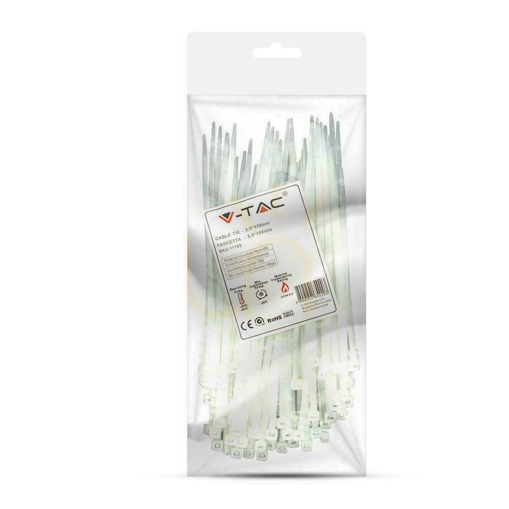 Kilátás V-TAC bilincs 3.5x150mm Fehér 18kg Nylon66 (csomag). 100db) V-TAC bilincs 3.5x150mm Fehér 18kg Nylon66 (csomag). 100db)
