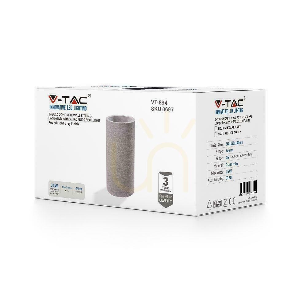 Kilátás V-TAC BETON fali lámpa 2xGU10 LED kerek lámpa Szürke IP20 VT-894 V-TAC BETON fali lámpa 2xGU10 LED kerek lámpa Szürke IP20 VT-894