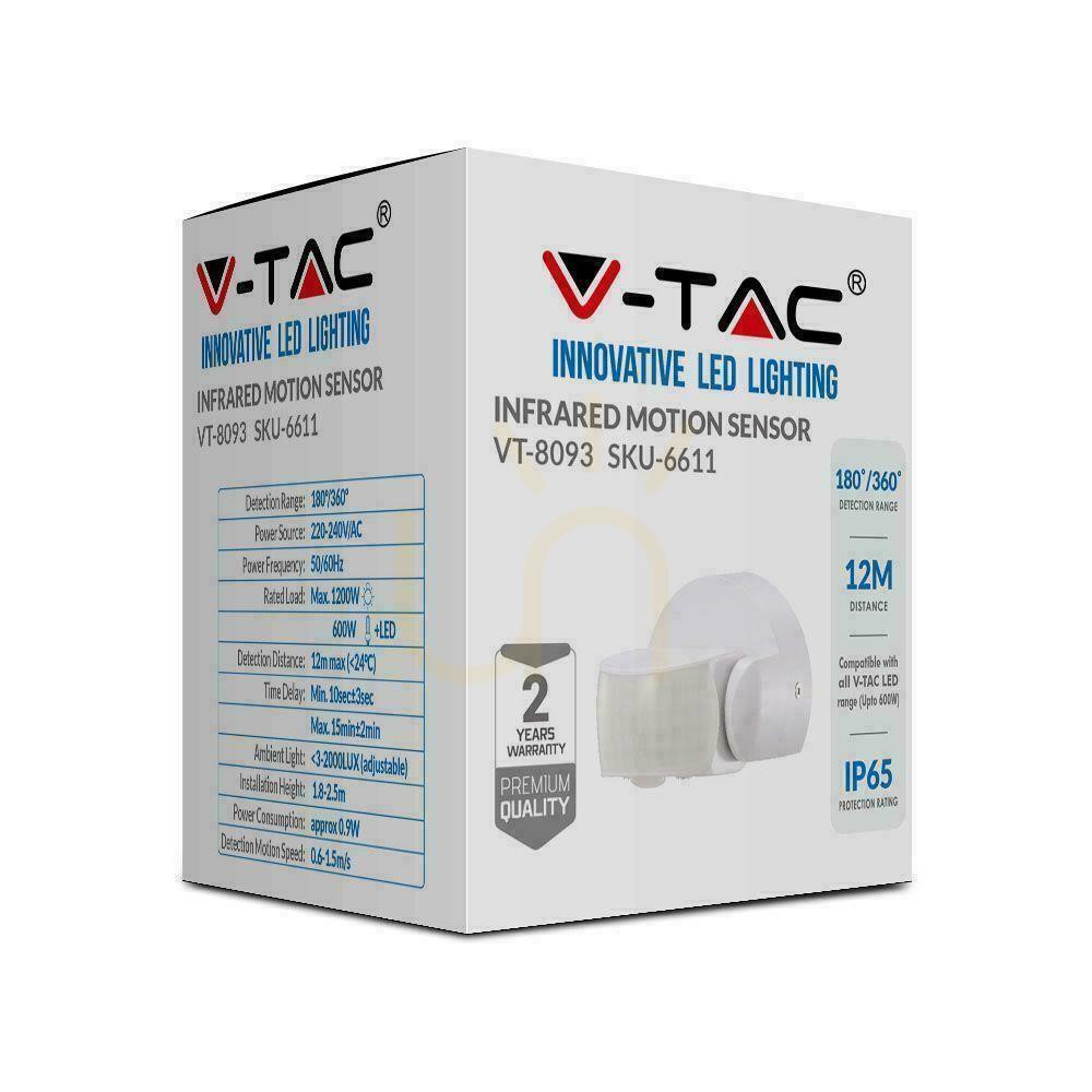 Kijelző V-TAC falra szerelhető mozgásérzékelő fehér 180st/360st IP65 VT-8093 V-TAC falra szerelhető mozgásérzékelő fehér 180st/360st IP65 VT-8093