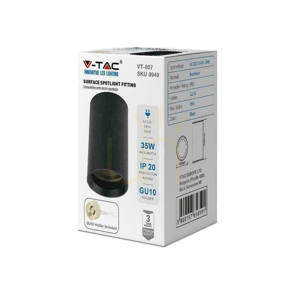 Előadás V-TAC alumínium GU10 kerek felszíni szerelt cső fekete 60x100mm VT-807-B 3 év garancia V-TAC alumínium GU10 kerek felszíni szerelt cső fekete 60x100mm VT-807-B 3 év garancia
