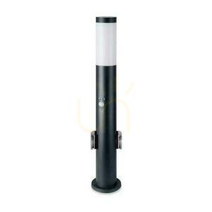 V-TAC VT-838 kerti oszloplámpa 60 cm E27, PIR érzékelő + 2 hálózati aljzat, fekete rozsdamentes acél, IP44 small 0