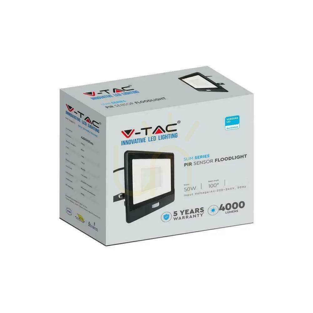 Kijelző LED projektor V-TAC 50W SAMSUNG CHIP mozgásérzékelő fekete kábel 1M VT-158S-1 6400K 4000lm 5 év garancia LED projektor V-TAC 50W SAMSUNG CHIP mozgásérzékelő fekete kábel 1M VT-158S-1 6400K 4000lm 5 év garancia