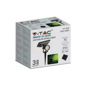 LED V-TAC Solar 2W IP65 VT-952 6400K 40lm földelt kerti meghajtású lámpatest 3 év garancia small 1