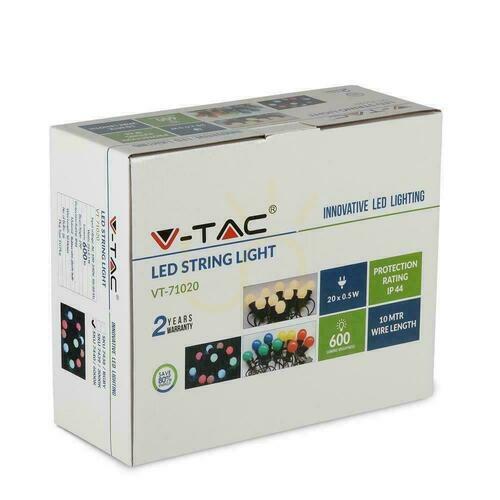 Jelölje be V-TAC Kerti Girland (string) LED 10 méter 20 izzó 0.5W IP44 VT-71020 6000K 960lm