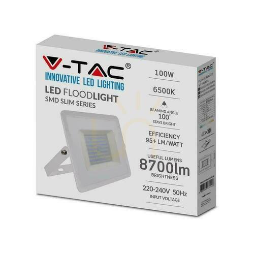 Jelölje be V-TAC 100W SMD E-sorozatú LED projektor fehér VT-40101 6500K 8700lm.