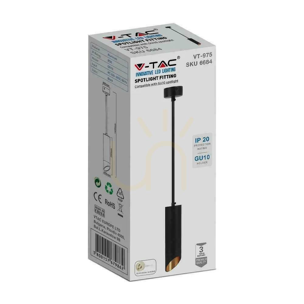 Előadás V-TAC GU10 függesztett lámpatest Fekete+arany 55x200mm VT-975-200 3 év garancia V-TAC GU10 függesztett lámpatest Fekete+arany 55x200mm VT-975-200 3 év garancia