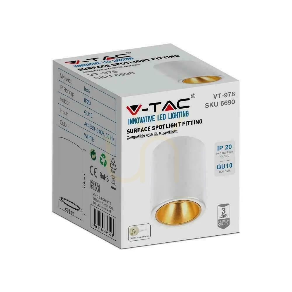Kilátás V-TAC GU10 kerek, felszíni szerelt cső fehér+arany 98x118mm VT-978RD 3 év garancia V-TAC GU10 kerek, felszíni szerelt cső fehér+arany 98x118mm VT-978RD 3 év garancia