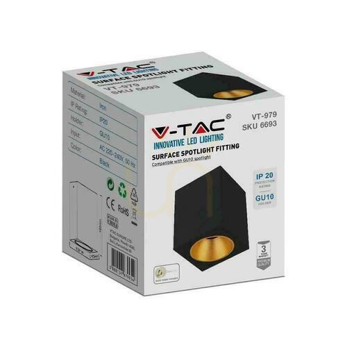 Jelölje be V-TAC GU10 négyzet alakú felszíni szerelés Fekete+arany 100x100x120cm VT-979SQ 3 év garancia