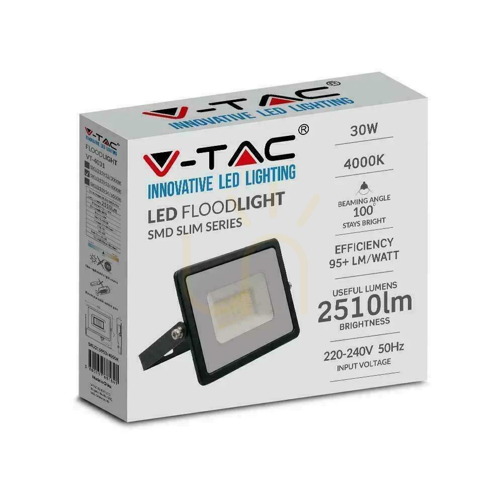 Kilátás V-TAC 30W SMD E-sorozatú LED projektor fekete VT-4031 6500K 2510lm. V-TAC 30W SMD E-sorozatú LED projektor fekete VT-4031 6500K 2510lm.
