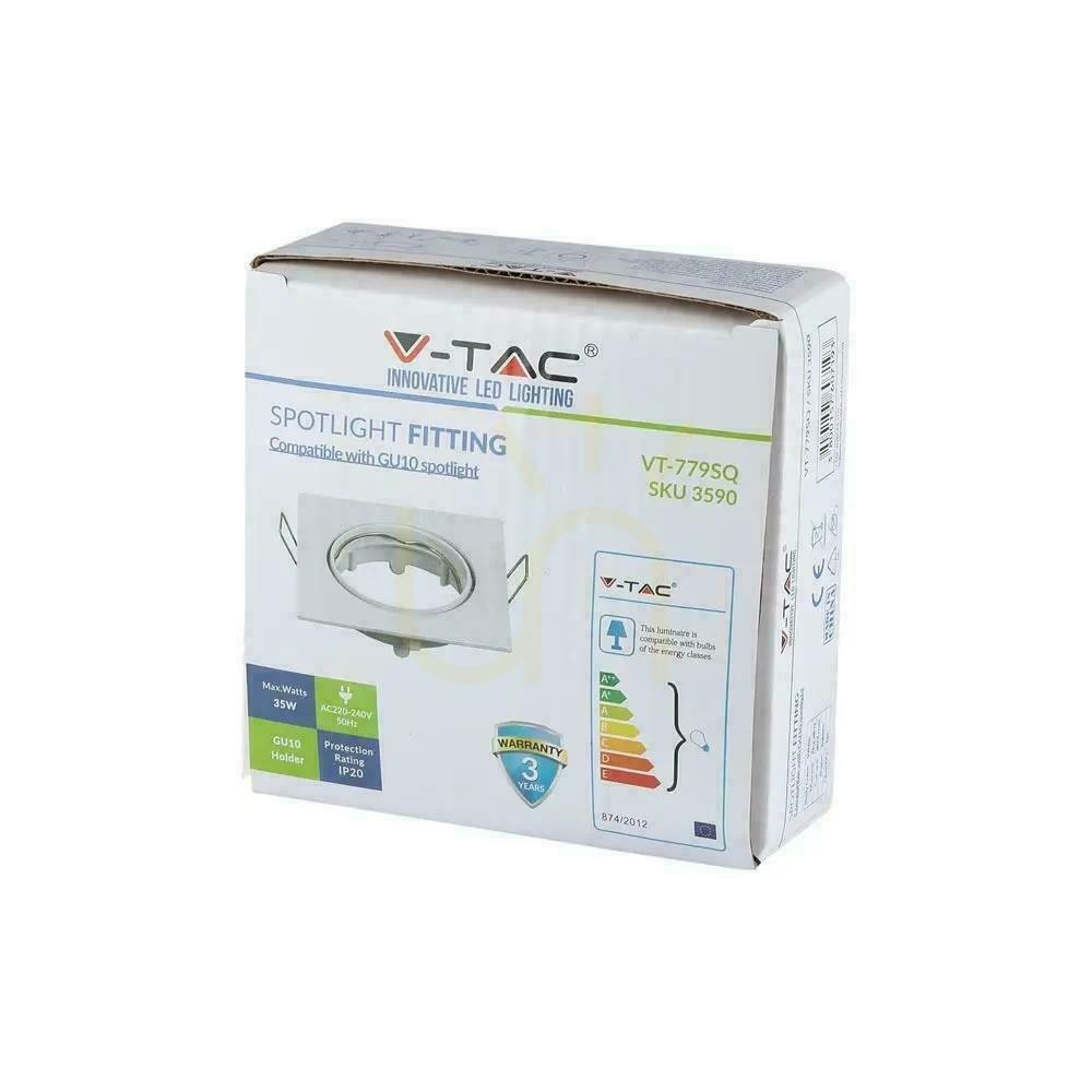 Jelölje be Háló V-TAC GU10 négyzet alakú, mozgatható fehér VT-779-WH-SQ Háló V-TAC GU10 négyzet alakú, mozgatható fehér VT-779-WH-SQ
