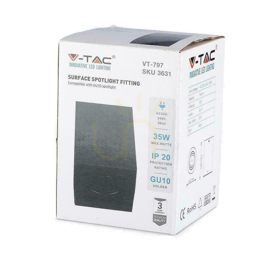 Kijelző V-TAC alumínium GU10 kocka négyzet alakú felszíni szerelés fekete 142x100x100 VT-797-B. V-TAC alumínium GU10 kocka négyzet alakú felszíni szerelés fekete 142x100x100 VT-797-B.