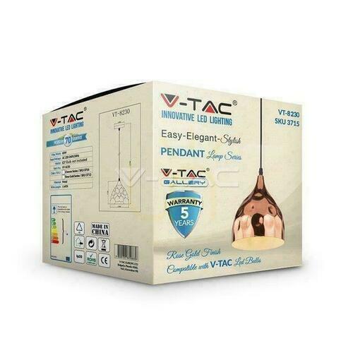 Jelölje be V-TAC függőlámpa rózsaszín arany fi230 VT-8230 5 év garancia