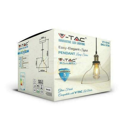 Jelölje be V-TAC LOFT függőlámpa átlátszó üveg fi245 VT-7210 5 év garancia