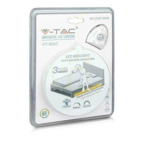 Jelölje be LED éjszakai fény V-TAC mozgásérzékelő egyágyas VT-8067 4000K 260lm 3 év garancia