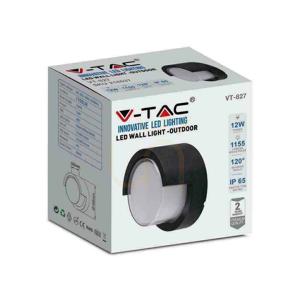 Kijelző V-TAC 12W LED fali lámpatest IP65 Fekete kerek VT-827 4000K 1155lm V-TAC 12W LED fali lámpatest IP65 Fekete kerek VT-827 4000K 1155lm