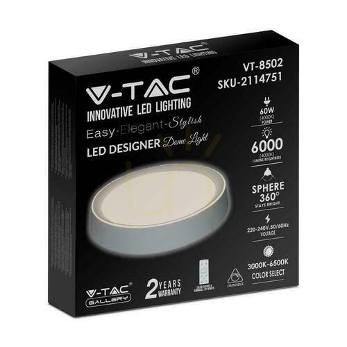 Jelölje be V-TAC 60W LED mennyezeti plafond Pilot CCT fi.500 VT-8502 3000K-6500K 6000lm.