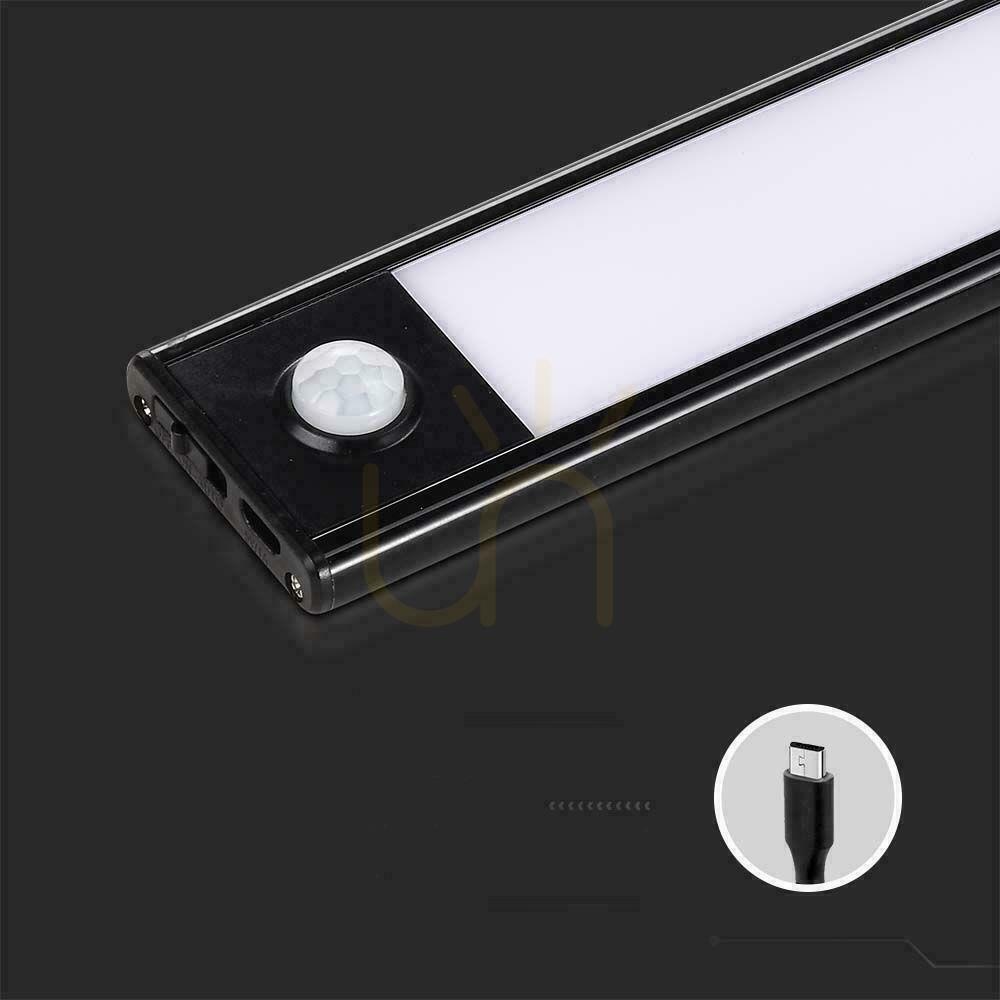 Előnézet V-TAC 2W LED-es szekrény alatti lámpatest Fekete Mozgásérzékelő USB töltés 40cm VT-8142 3000K 160lm V-TAC 2W LED-es szekrény alatti lámpatest Fekete Mozgásérzékelő USB töltés 40cm VT-8142 3000K 160lm