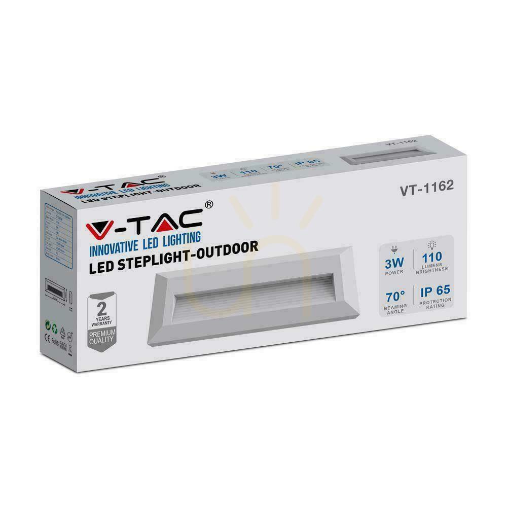 Kijelző Lépcsőfényszóró 3W LED V-TAC fehér téglalap 230V IP65 VT-1162 4000K 110lm Lépcsőfényszóró 3W LED V-TAC fehér téglalap 230V IP65 VT-1162 4000K 110lm