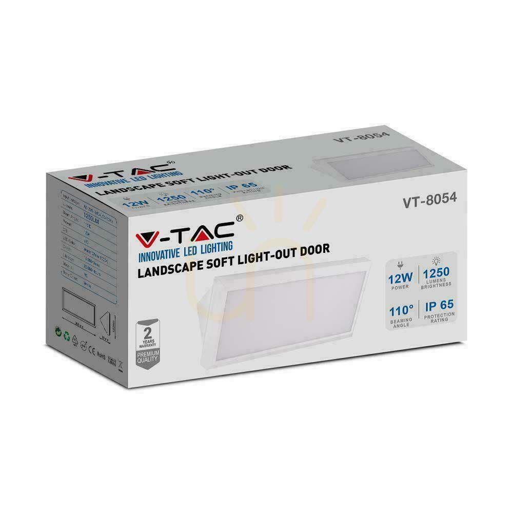 Előadás V-TAC 12W LED ferde fali lámpatest fehér IP65 VT-8054 6400K 1250lm. V-TAC 12W LED ferde fali lámpatest fehér IP65 VT-8054 6400K 1250lm.