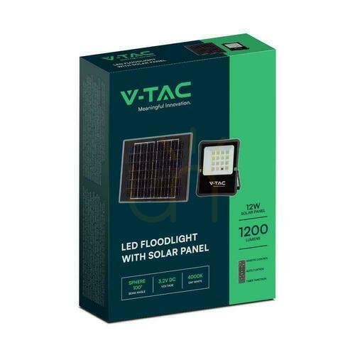 Jelölje be V-TAC 16W-os napelemes LED-es projektor Pilot, AUTO, időzítő IP65 VT-55200 6400K 1600lm