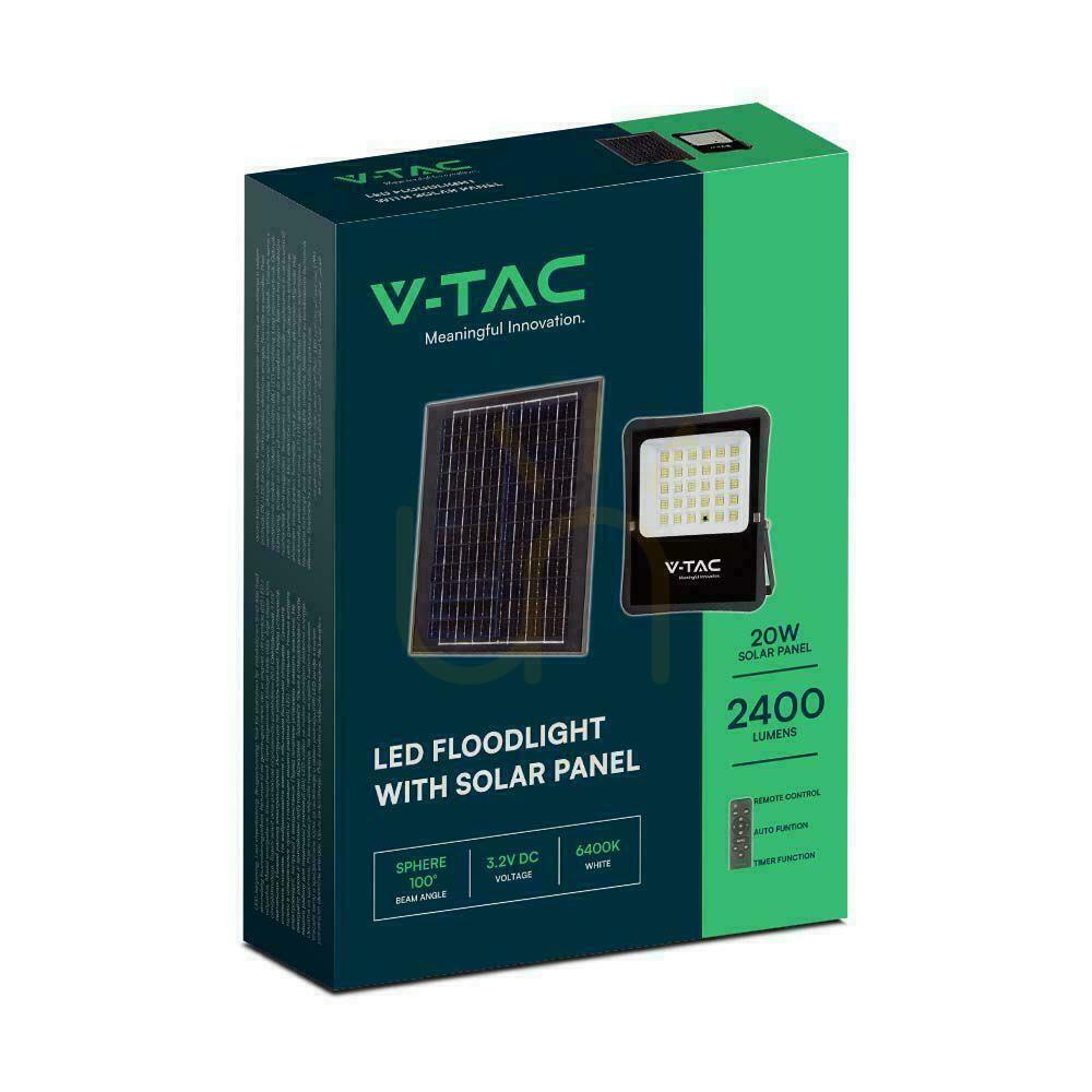 Kilátás V-TAC 20W-os napelemes LED-es projektor távirányító, AUTO, időzítő IP65 VT-55300 6400K 2400lm V-TAC 20W-os napelemes LED-es projektor távirányító, AUTO, időzítő IP65 VT-55300 6400K 2400lm