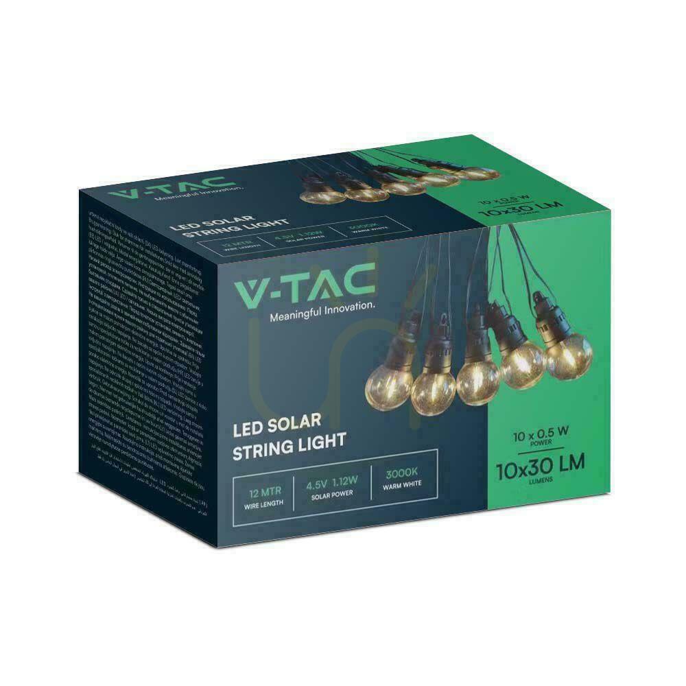 Előnézet Solar Garden Girland távirányítóval V-TAC 12 méter 10 izzó 0,5W IP44 VT-70512 3000K 300lm Solar Garden Girland távirányítóval V-TAC 12 méter 10 izzó 0,5W IP44 VT-70512 3000K 300lm