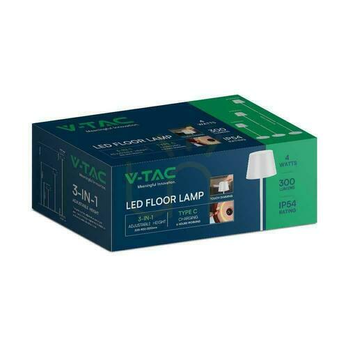 Jelölje be V-TAC 4W LED állólámpa fehér IP54 újratölthető VT-7544-W 3000K 300lm.
