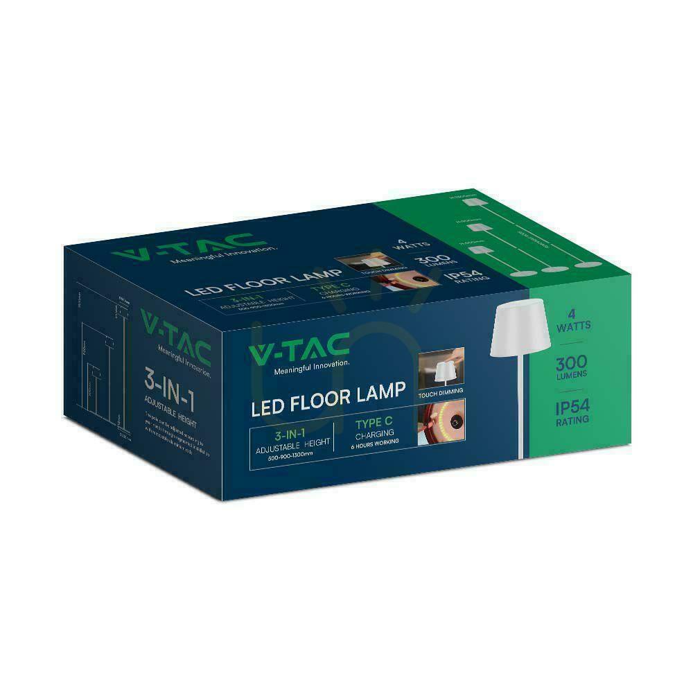 Kilátás V-TAC 4W LED állólámpa fehér IP54 újratölthető VT-7544-W 3000K 300lm. V-TAC 4W LED állólámpa fehér IP54 újratölthető VT-7544-W 3000K 300lm.
