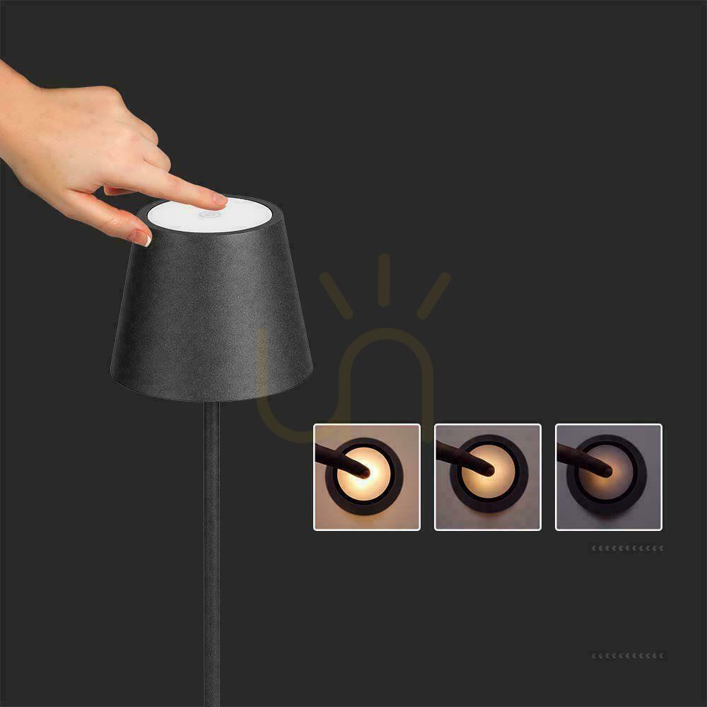 Kijelző V-TAC 4W LED állólámpa fekete IP54 újratölthető VT-7544 3000K 300lm. V-TAC 4W LED állólámpa fekete IP54 újratölthető VT-7544 3000K 300lm.