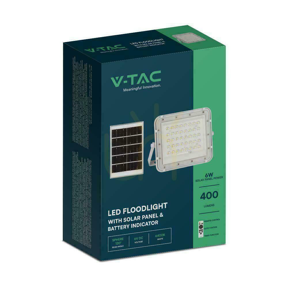 Kijelző V-TAC 6W-os napelemes LED projektor távirányító, AUTO, időzítő, IP65 fehér VT-40W-W 4000K 400lm. V-TAC 6W-os napelemes LED projektor távirányító, AUTO, időzítő, IP65 fehér VT-40W-W 4000K 400lm.