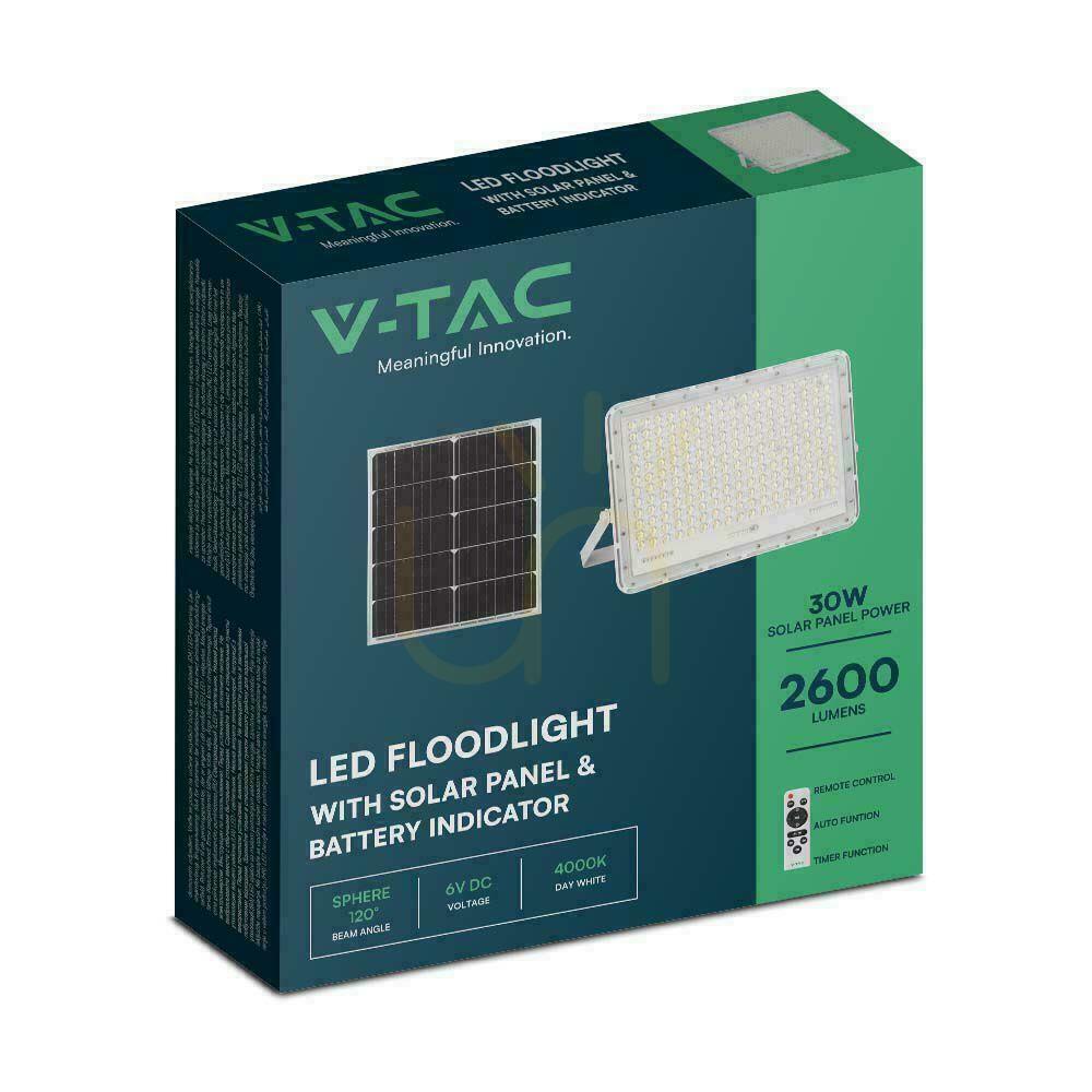 Kijelző V-TAC 30W-os napelemes LED projektor távirányító, AUTO, időzítő, IP65 fehér VT-240W-W 6400K 2600lm 6400K 2600lm V-TAC 30W-os napelemes LED projektor távirányító, AUTO, időzítő, IP65 fehér VT-240W-W 6400K 2600lm 6400K 2600lm