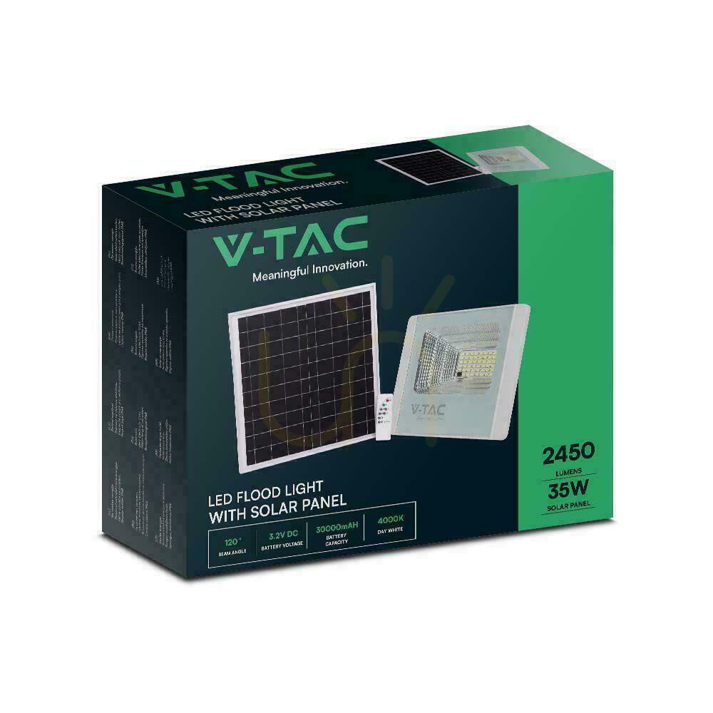 Kijelző V-TAC Solar LED projektor 35W fehér IP65, távirányító, időzítő VT-100W 4000K 2450lm. V-TAC Solar LED projektor 35W fehér IP65, távirányító, időzítő VT-100W 4000K 2450lm.