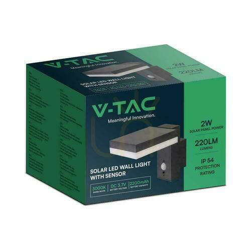 Jelölje be V-TAC 5.5W LED fali napelemes fali lámpa mozgásérzékelő négyzet IP54 VT-1147 3000K 220lm 3 év garancia 3 év garancia