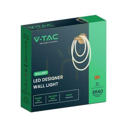 Jelölje be V-TAC VT-7927 fali lámpa, három világító gyűrű, 34 x 46 cm, LED 37 W 3940 lm 3000K, matt arany