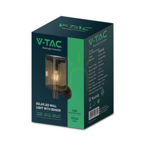 Jelölje be V-TAC 2.5W LED mozgásérzékelő IP54 VT-1136 3000K 150lm 3 év garancia kerti fali lámpa Solar.