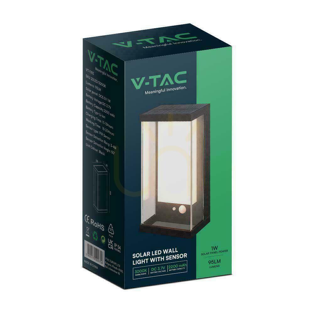 Jelölje be V-TAC 1W LED mozgásérzékelő IP65 fekete VT-1193 3000K 95lm napelemes fali kerti fali lámpa. V-TAC 1W LED mozgásérzékelő IP65 fekete VT-1193 3000K 95lm napelemes fali kerti fali lámpa.
