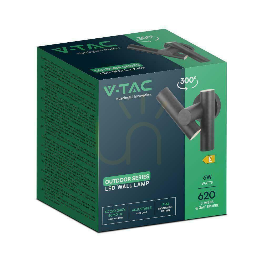 Kilátás Fali lámpa V-TAC 6W LED IP44 Fekete VT-1186 3000K 620lm. Fali lámpa V-TAC 6W LED IP44 Fekete VT-1186 3000K 620lm.
