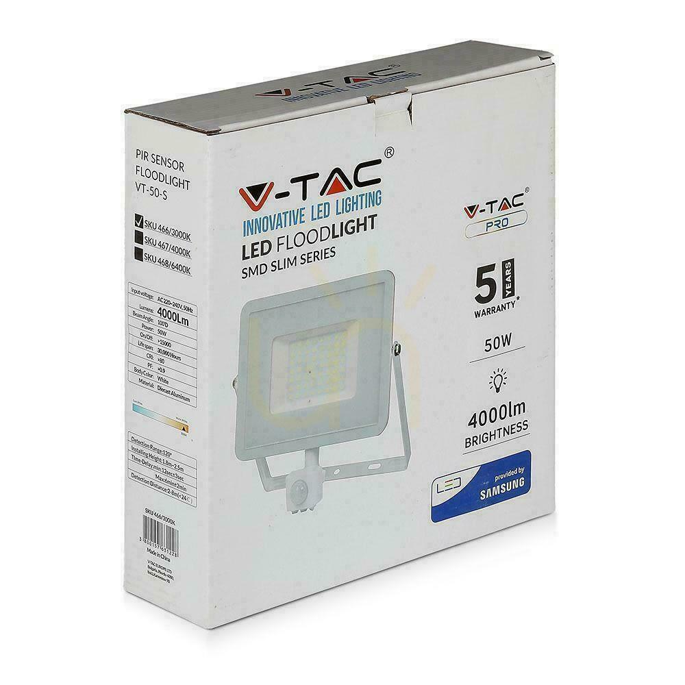 Előnézet LED projektor V-TAC 50W SAMSUNG CHIP Mozgásérzékelő Cut-OFF funkció Fehér VT-50-S-W 3000K 4000lm 5 év garancia LED projektor V-TAC 50W SAMSUNG CHIP Mozgásérzékelő Cut-OFF funkció Fehér VT-50-S-W 3000K 4000lm 5 év garancia