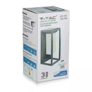 V-TAC 2W LED SAMSUNG CHIP szürke 2-funkciós IP65 VT-77 3000K 220lm napelemes kerti fali lámpa 3 év garancia 3 év garancia small 4